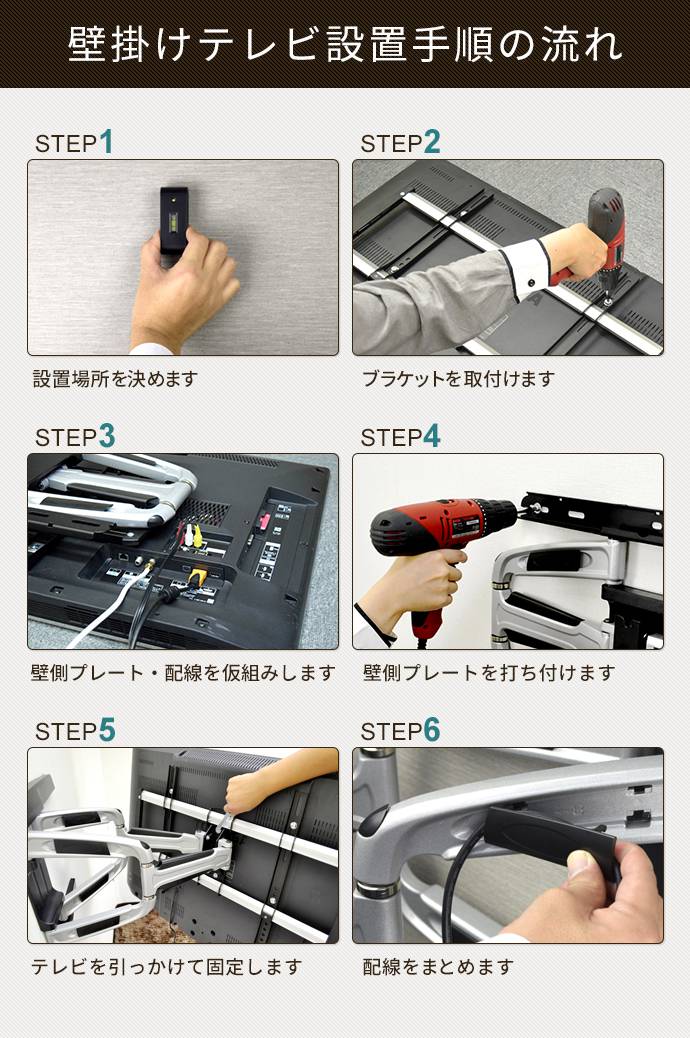 壁掛けテレビ金具の設置手順