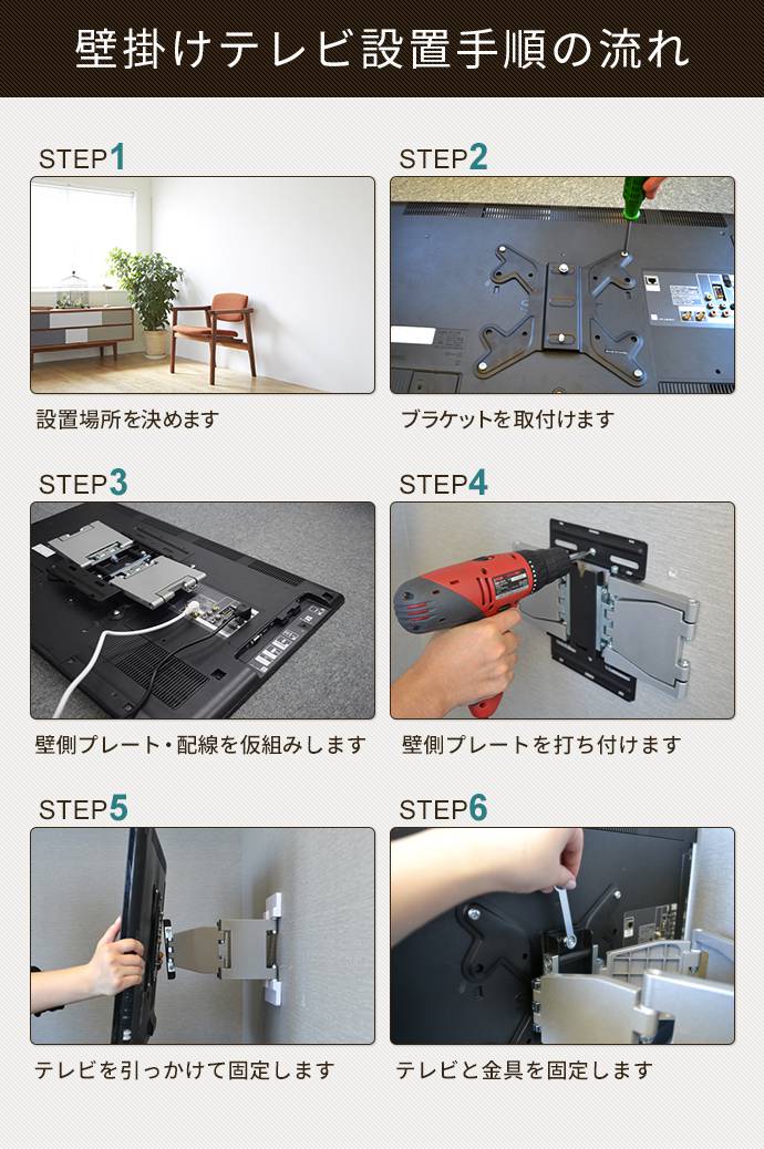 壁掛けテレビ金具の設置手順