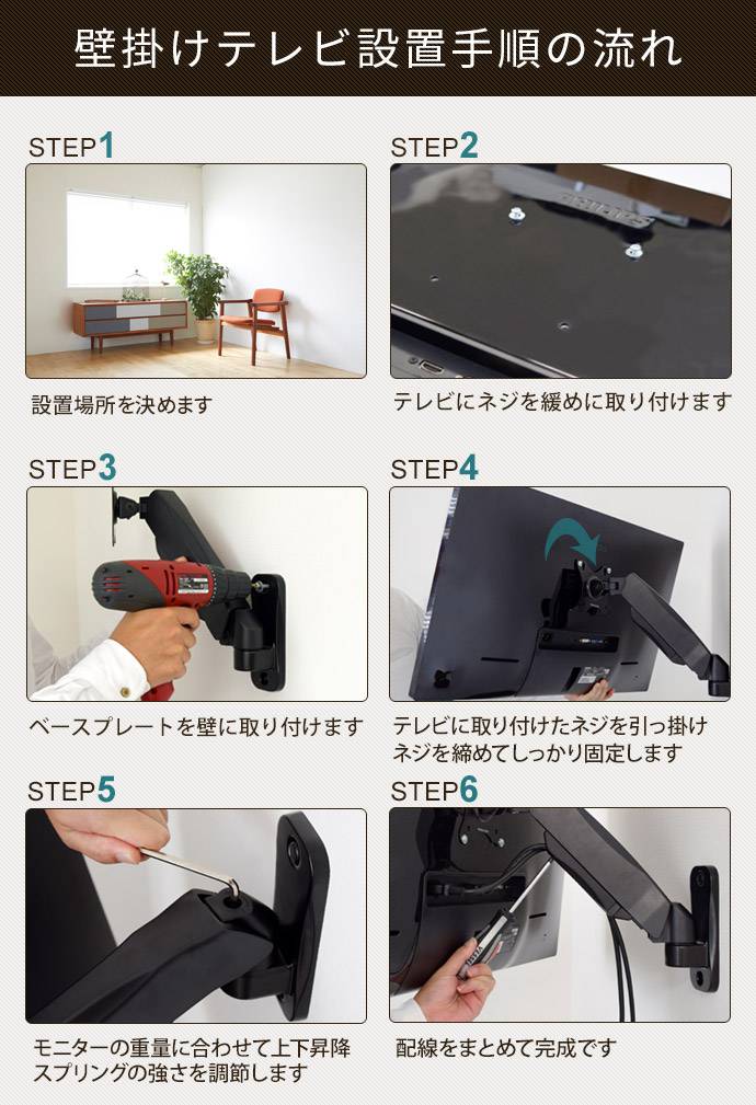 壁掛けテレビ金具の設置手順