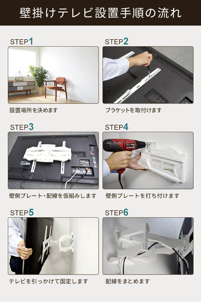 壁掛けテレビ金具の設置手順