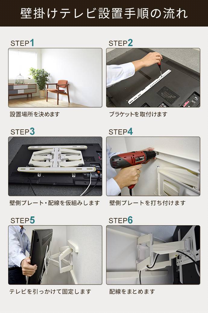 壁掛けテレビ金具の設置手順