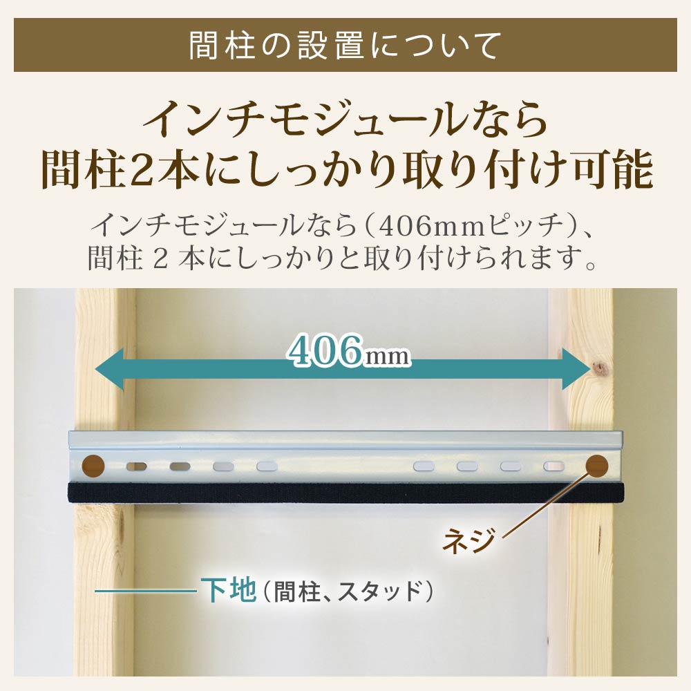 インチモジュールなら間柱2本に取り付け可能