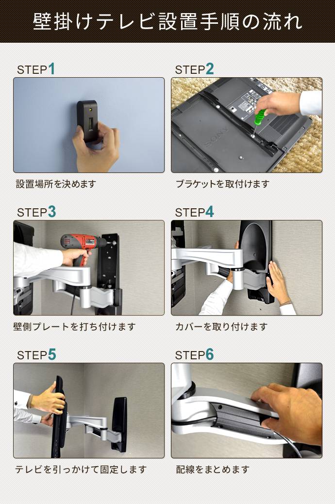 壁掛けテレビ金具の設置手順