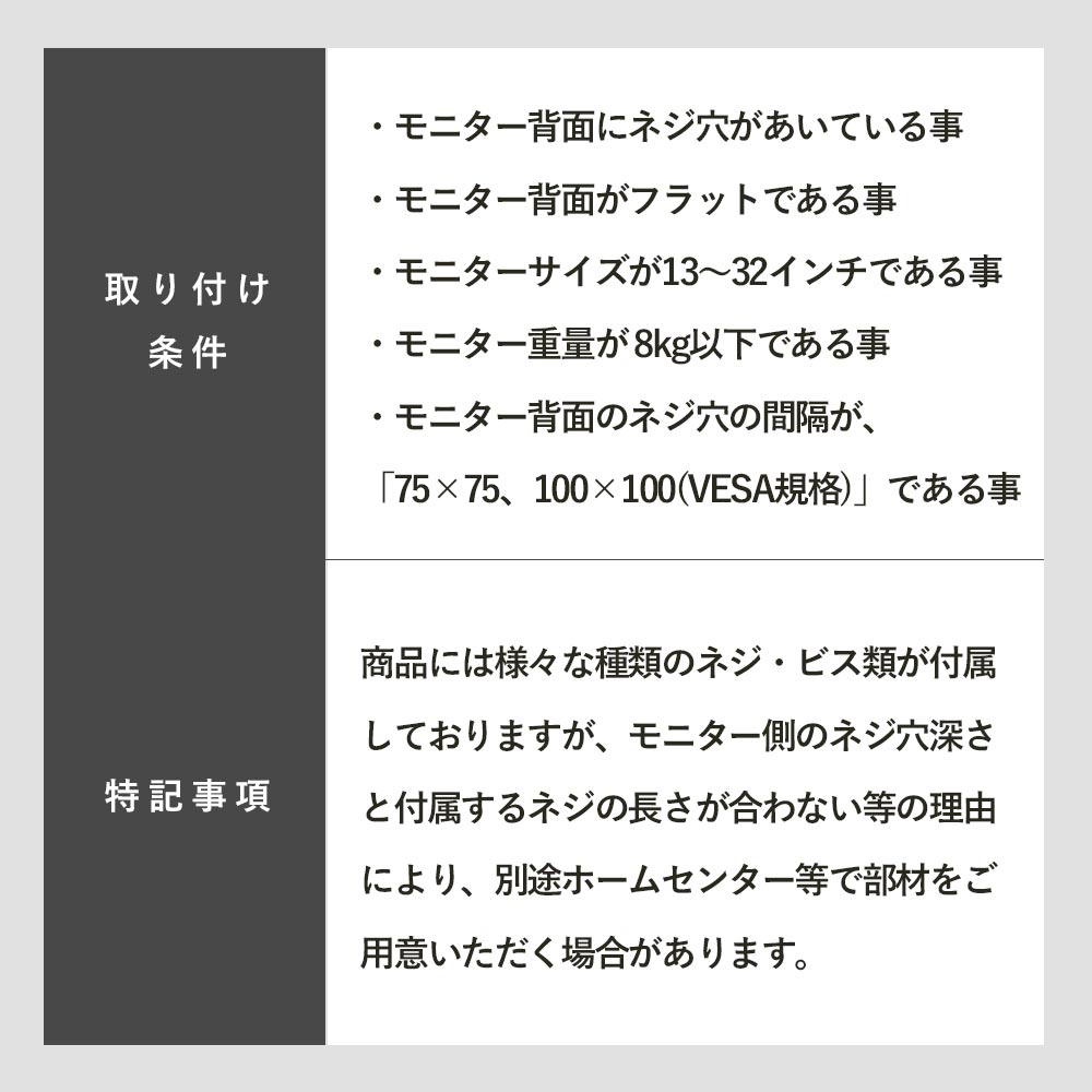 快適ワークのモニターアームBA140の取り付け条件