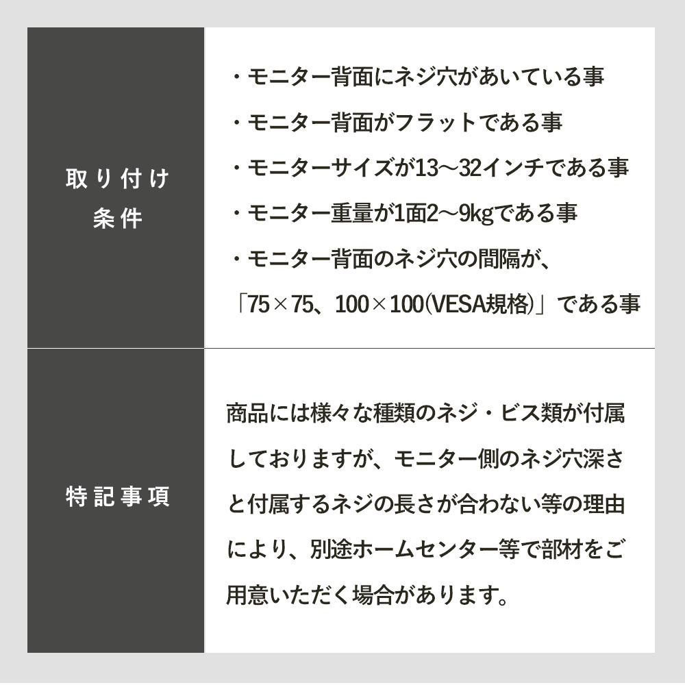 快適ワークのモニターアームDA122の取り付け条件