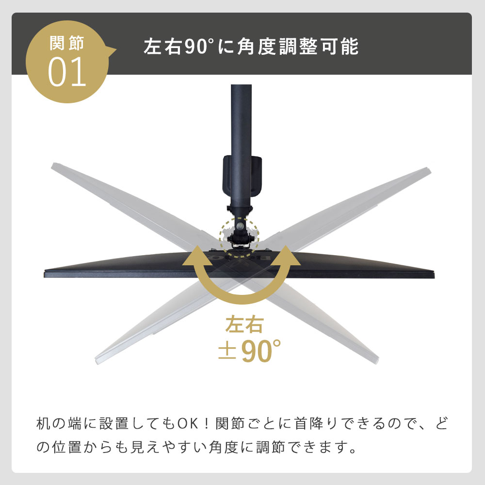 左右±90度の角度調節