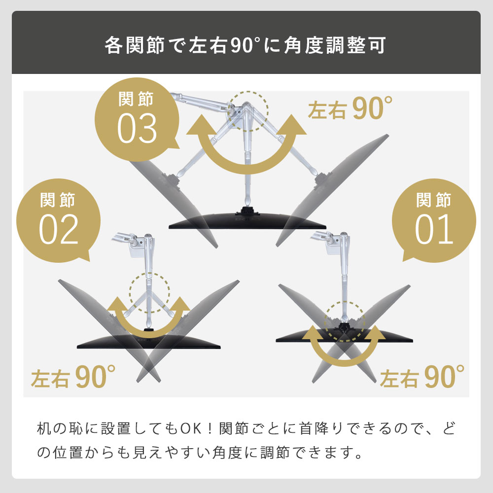 左右90度に角度調節可能