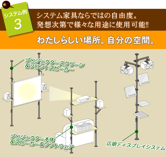 システム家具ならではの自由度。発送次第で様々な用途に使用可能