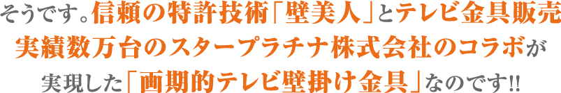 信頼の特許技術「壁掛け美人」と実績のスタープラチナがコラボした「画期的な壁掛け金具」です。